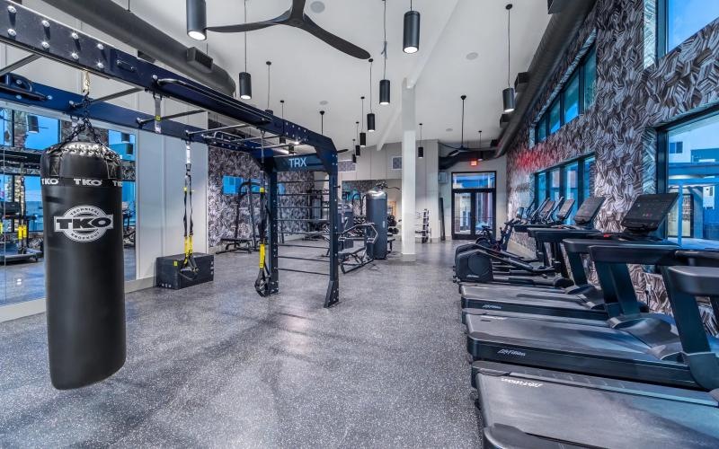 a gym with exercise equipment