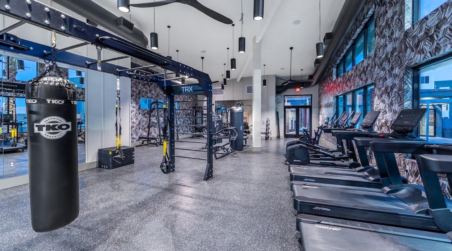 a gym with exercise equipment